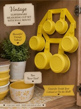Tupperware Yellow Measuring Cup Set with Hex Wall Mount